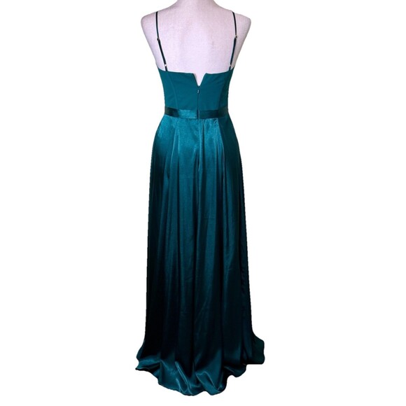 Galena Signature Teal Satin Maxi Spaghetti Strap Corset Bodice Flowy A-Line Sz 2 - Picture 3 of 8